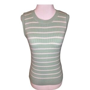 NEW Steve‎ Madden Cropped Sweater Tank Top Striped Sleeveless Mint Green Large